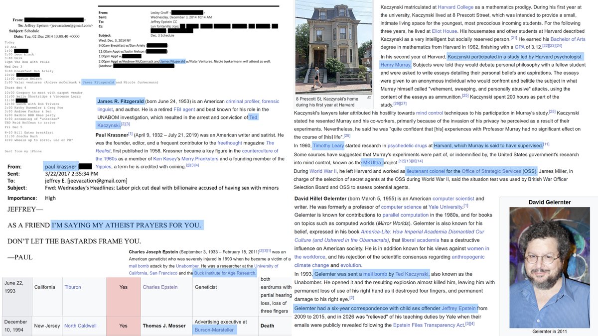Jeffrey Epstein, MK Ultra, the FBI, and the Unabomber?

Ted Kaczynski goes to Harvard and participates in a research study with Harvard psychologist and  lieutenant colonel for the Office of Strategic Services Henry Murray.

Louis Jolyon West was the psychiatrist Ted Kaczynski