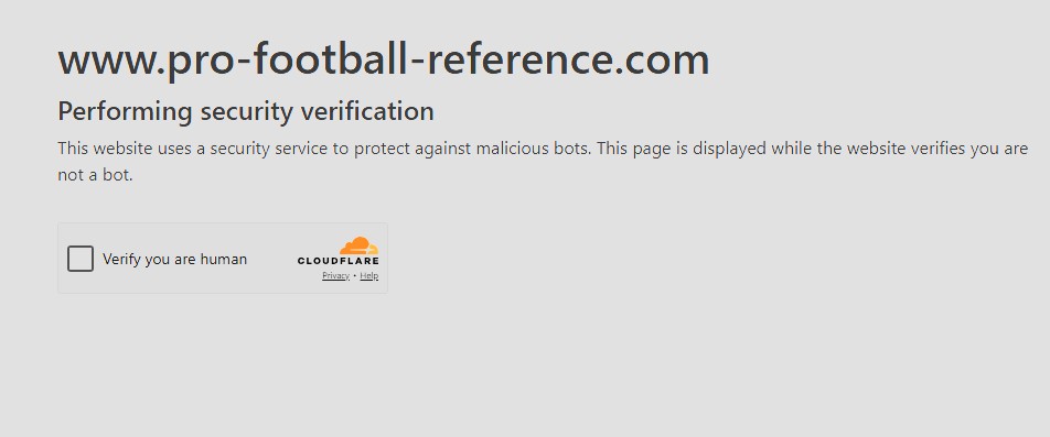 AFR_Jones's tweet photo. @pfref can you and your sister sites find a better way to deal with bot traffic? As a sports reporter I'm on your sites many times a day. There has to be a better way that does not include wasting time waiting for the security check to figure out I'm not a robot. Every time. https://t.co/ARj11I9gpG