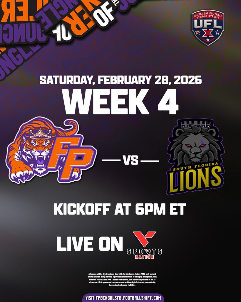 fpbengals772's tweet photo. 🎋JUNGLEBOYZ ON THE ROAD AGAIN 🛣️🌴

This weekend, Bengal Nation y’all come follow us and cheer us on as we take on the 3-0 #2 Ranked South Florida Lions in Pompano.

🆚 S. Florida Lions (@southfloridalions_)
⏰ Kickoff at 6:00pm 
🏟️ at Death Valley 
📺 Live On VSN (@vsnflorida) https://t.co/neMpJ43172
