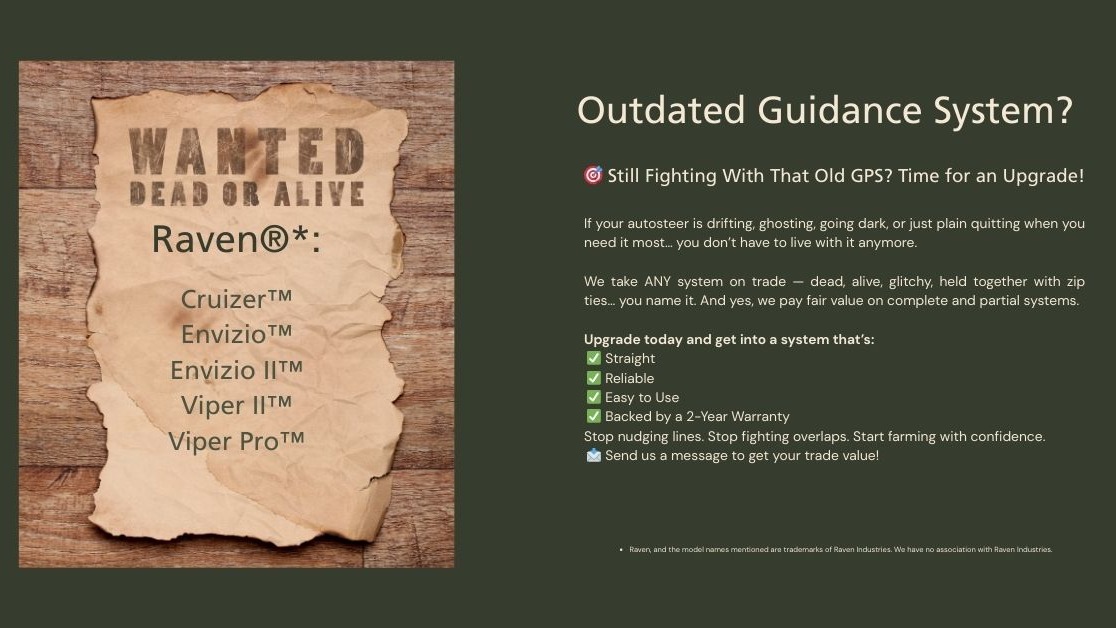 ChDpVentures's tweet image. 🌿 Spring's here! Is your tractor tech ready? If your autosteer feels outdated, upgrade now with our CHDP Trade-In Special. Enjoy precision, reliability, and value. 🚜 Reply for a quote or DM us! #TechUpgrade #FarmingInnovation