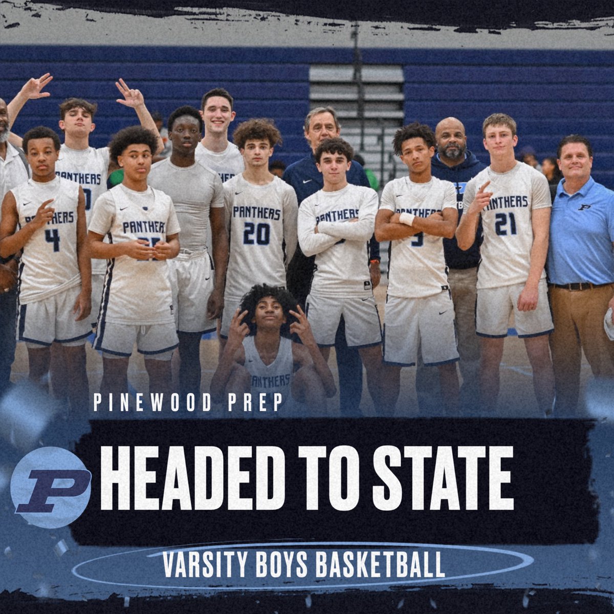 PPSAthletics's tweet photo. With the victory tonight over First Baptist, your Pinewood Prep Varsity Boys Basketball team is headed to the STATE CHAMPIONSHIP! 🏀🔥

One more to go.

See everyone Friday! 

Go Panthers! 💙🤍 https://t.co/ZdLUCwXumx
