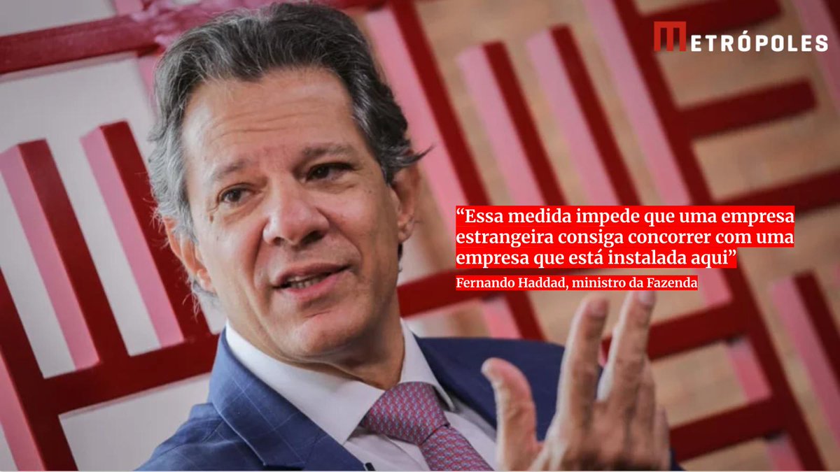 Metropoles's tweet photo. ➡️ MINISTRO DA FAZENDA | Haddad se manifesta sobre imposto a produtos eletrônicos importados

Segundo o ministro, o imposto não tem natureza arrecadatória e, sim, regulatória contra o comercial internacional desleal https://t.co/tMBuR1tRH6