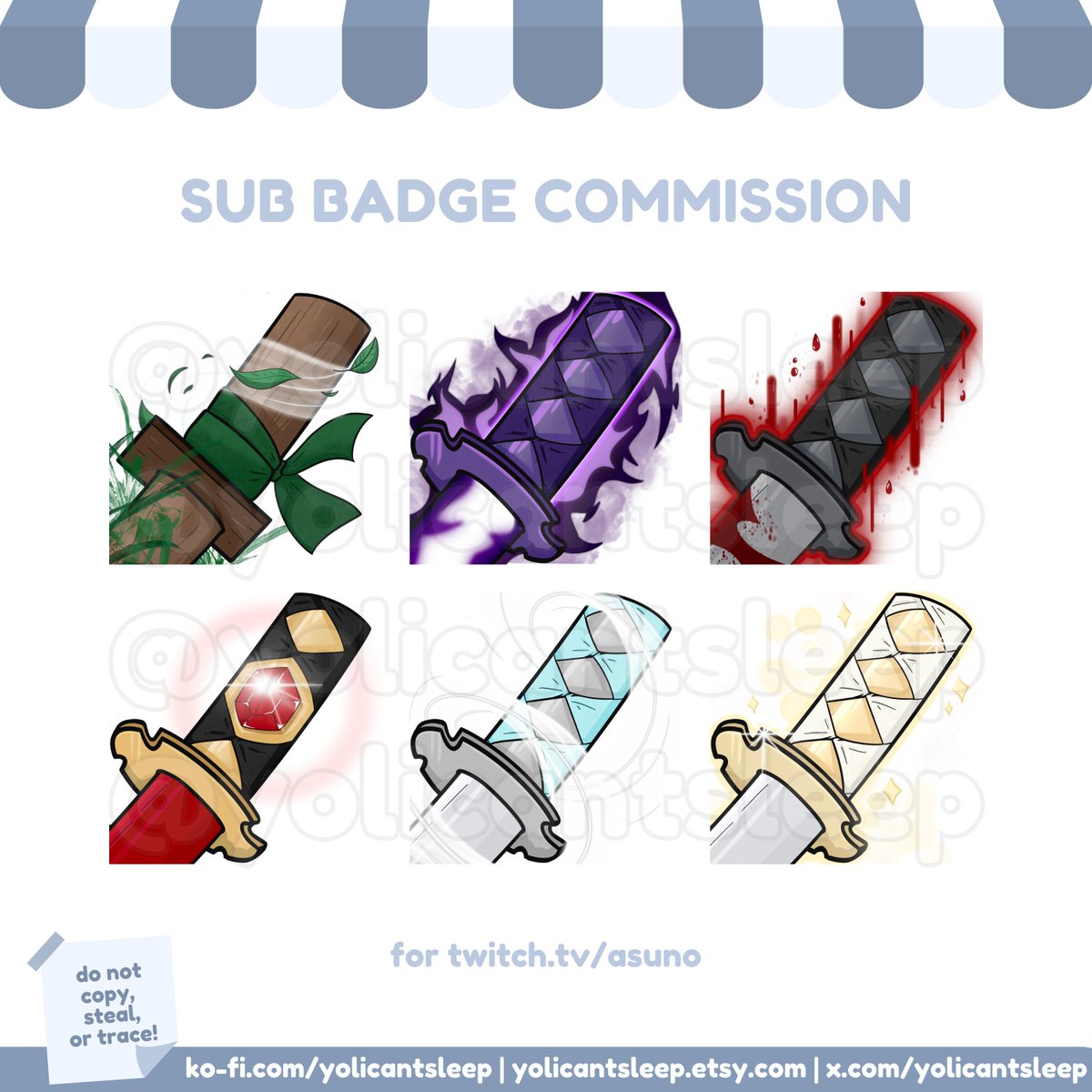 sub badges for <a href="/asunodbd/">Asuno</a> !! thank you so much for comming me! hope you and your community love them ⚔️