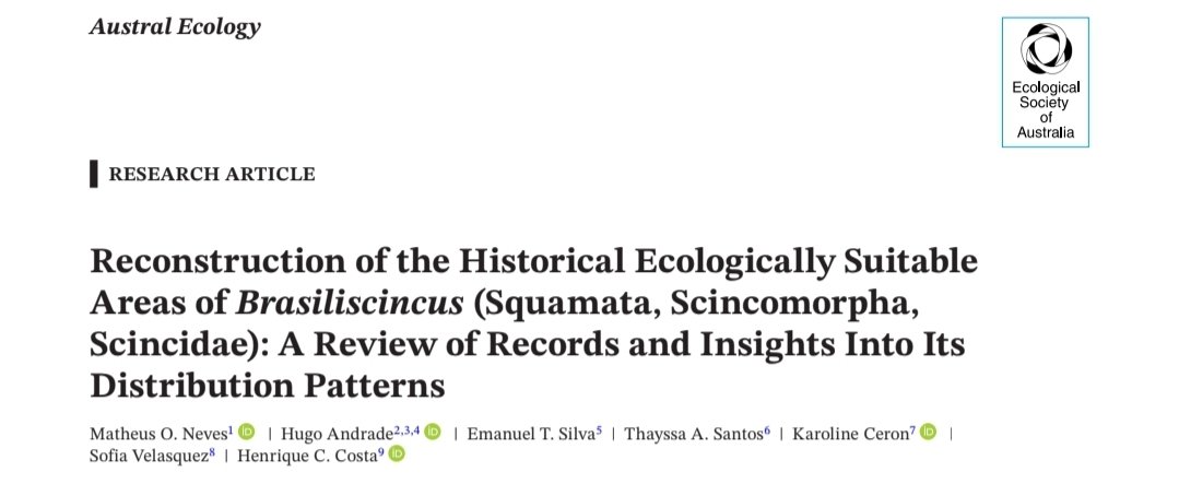 mneves71's tweet photo. New paper out! @AustralEcology

We reconstructed historical and current climatically suitable areas for Brasiliscincus spp. and a curated occurrence dataset.

Results reveal low niche overlap, no sympatry, and distribution limits shaped by climate + geographic barriers. https://t.co/c6Paxgueg7