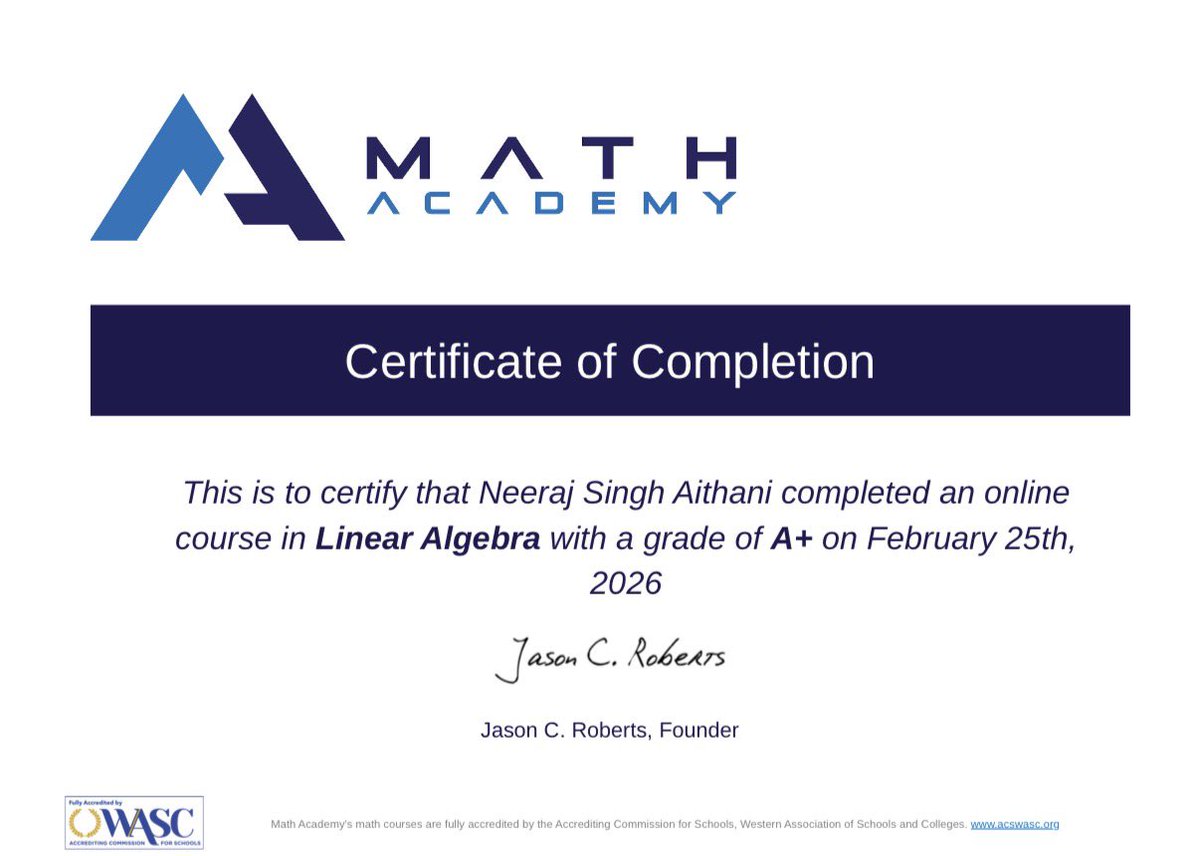 Finally completed the Linear Algebra.

<a href="/_MathAcademy_/">Math Academy</a>