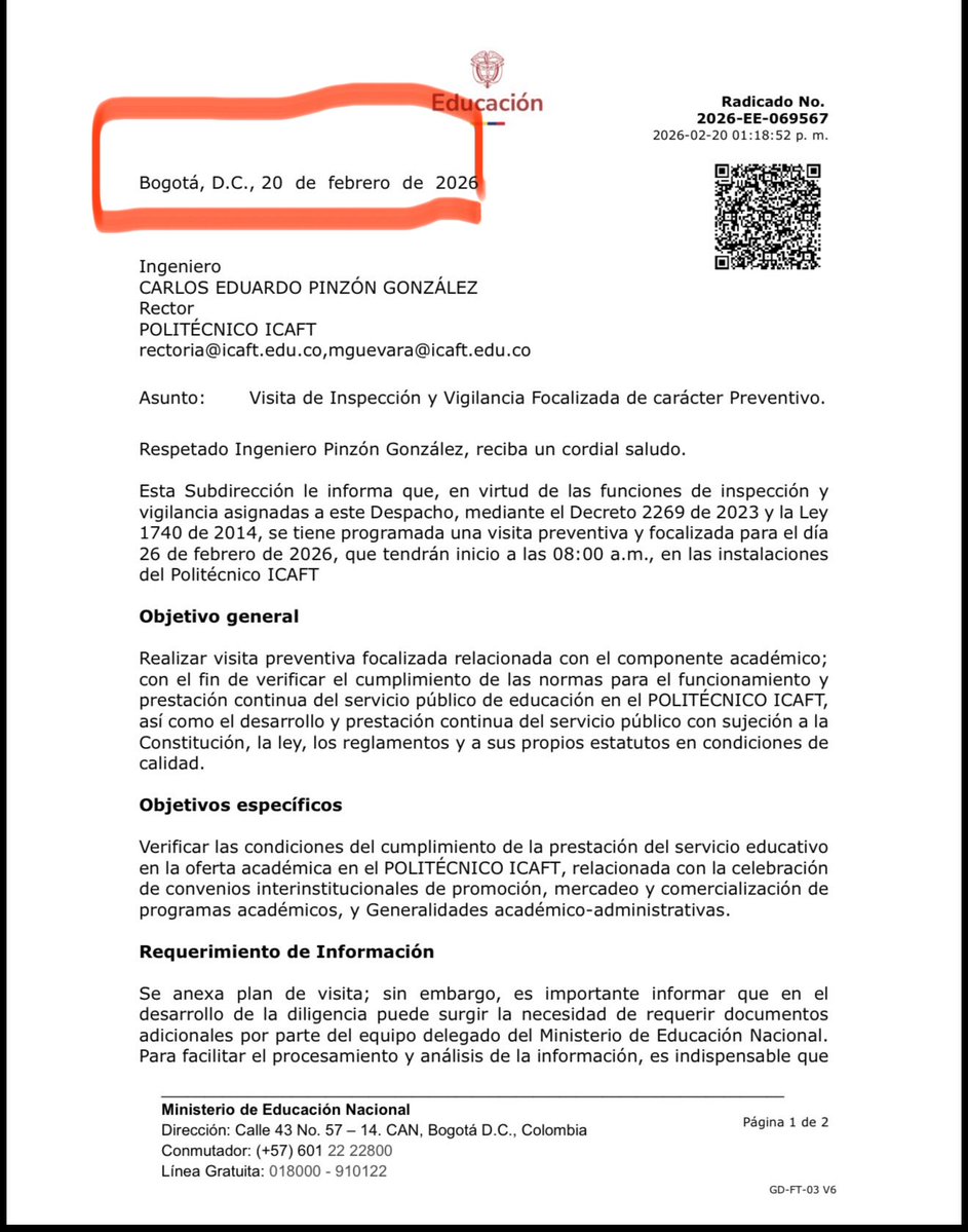 Justo cuando anunciamos acciones de inspección y vigilancia al politécnico ICAFT aparece una candidata a hacer campaña con nuestro trabajo, como si fuera una “denuncia” suya. 
Iniciamos investigación interna para determinar si dentro del <a href="/Mineducacion/">MinEducación</a> algún funcionario(a) le está