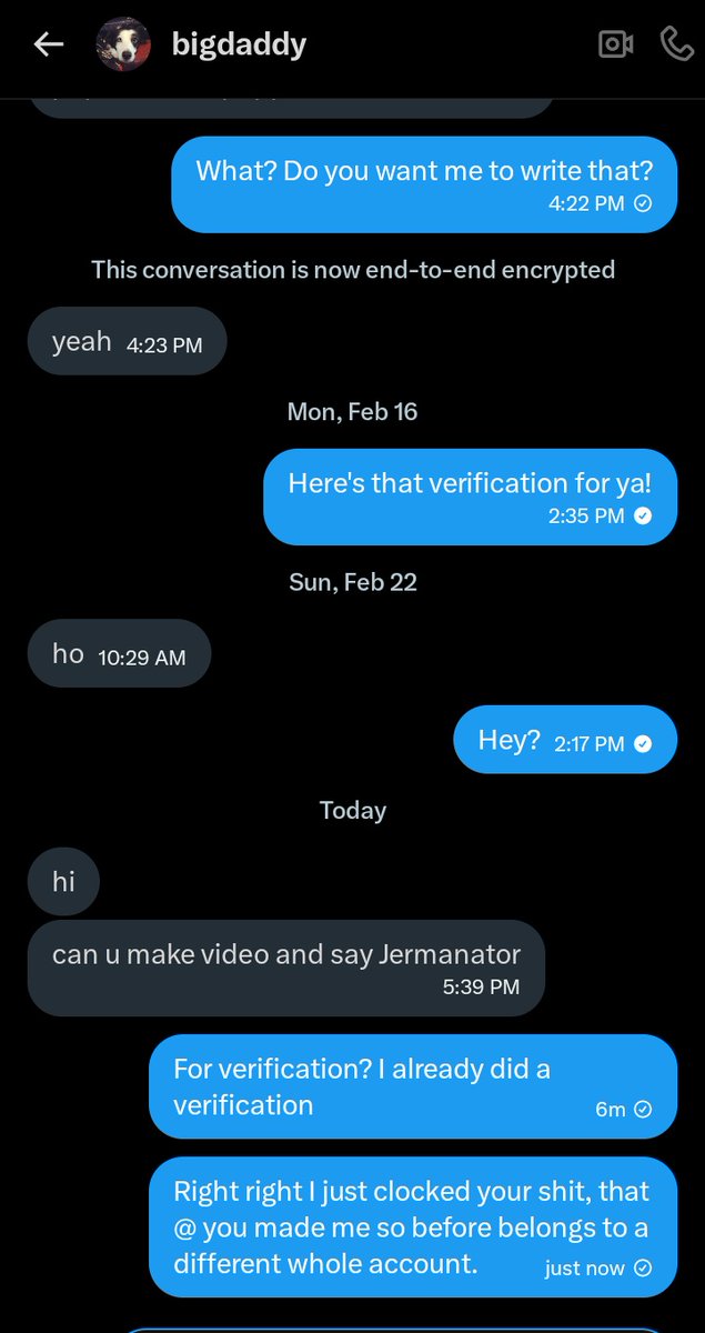 CraveC0ntr0l's tweet photo. Found my first verification scammer, beware of @daihowyd - He will ask for a verification with someone else's @ in it, I didn't realize the first time now I did 🤦🏻‍♀️ https://t.co/zIWhd8MDja