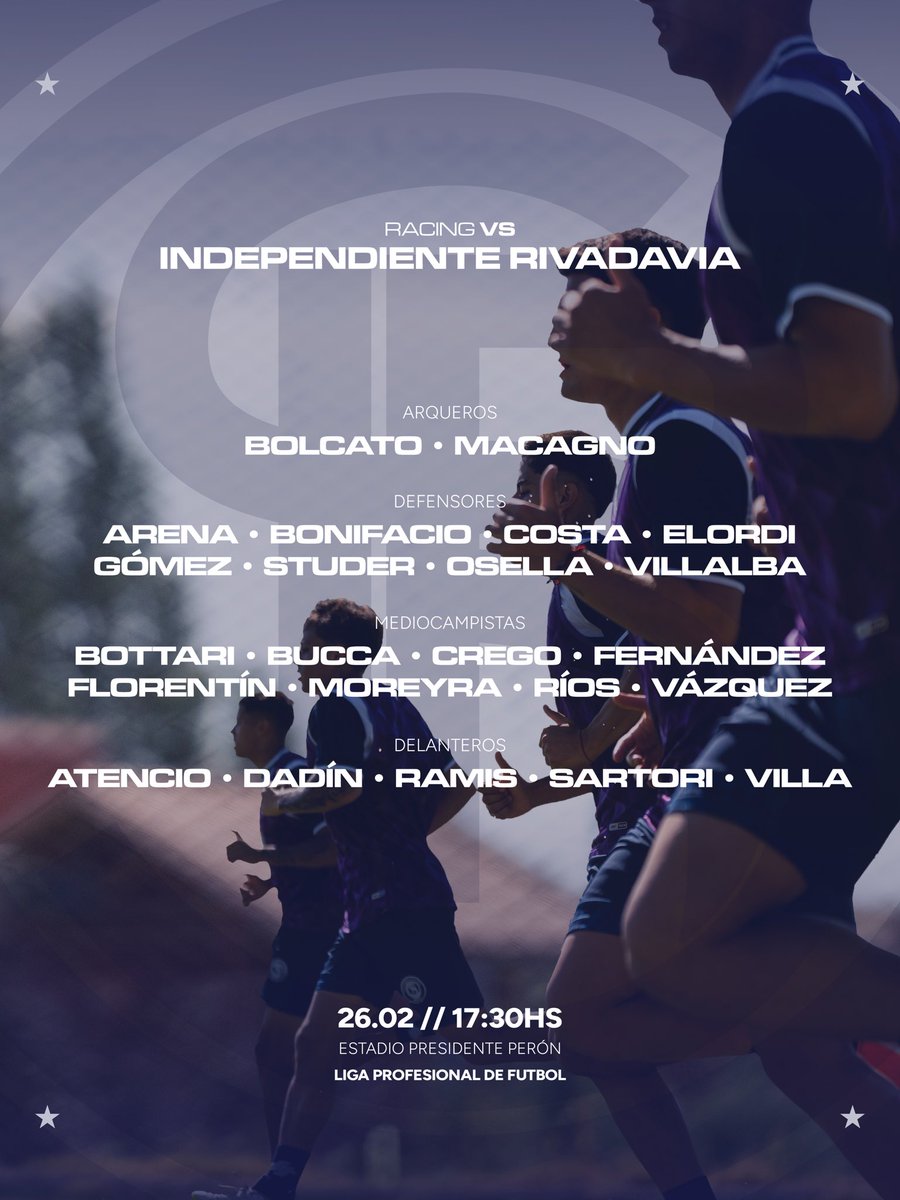 Estos son los convocados para enfrentar mañana a Racing Club 📋🎓🔜

#ElMásGrandeDeCuyo #TorneoMercadoLibreApertura