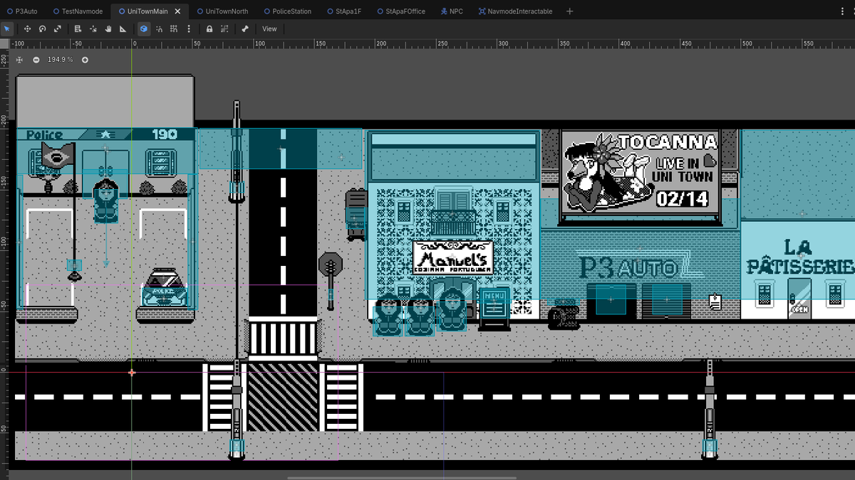 rafaiska_gdev's tweet photo. University Town main street overview. #IndieGameDev #gameboy #pixelart #aseprite #GodotEngine https://t.co/Bn0qfnUwLU
