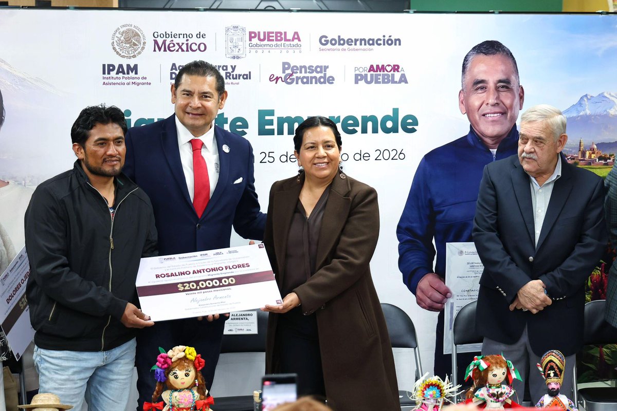 DEL RETORNO AL EMPRENDENDIMIENTO, <a href="/Gob_Puebla/">Gobierno de Puebla</a> FORTALECE A FAMILIAS MIGRANTES

El gobernador de Puebla, <a href="/armentapuebla_/">Alejandro Armenta</a>, informó que este año entregarán 300 apoyos a través del #ProgramaMigranteEmprende