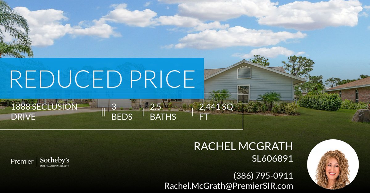 📍 Reduced Price 📍 This recently reduced home at 1888 Seclusion Drive in Port Orange won't last long, so, don't wait to set up a showing! Reach out here or at (386) 795-0911 for more information!

Rachel McGrath
Sales Assoc... homeforsale.at/1888_SECLUSION…