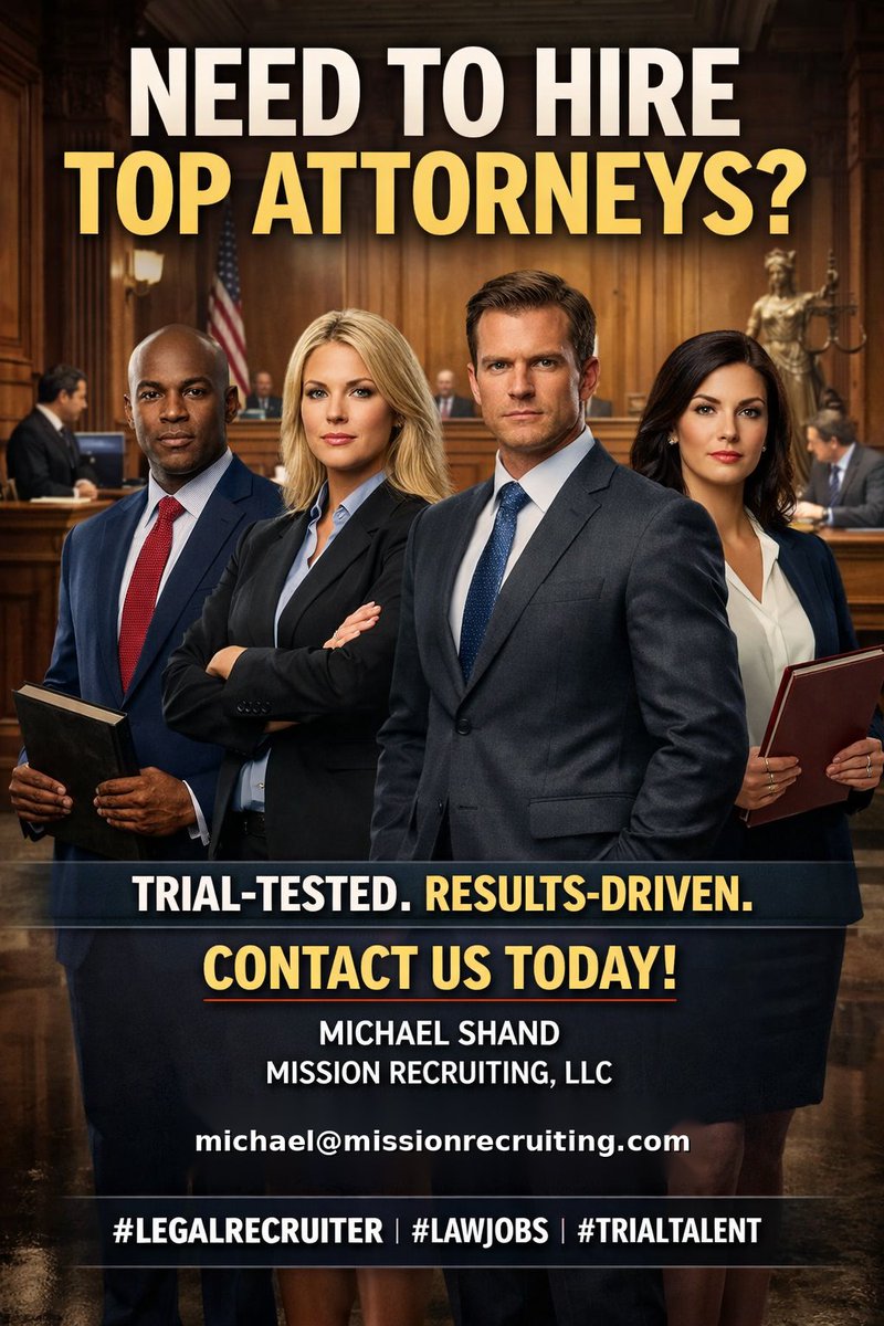 ShandWilde73's tweet image. Need to #hire key #Litigators, #Defense, or #Trial #Attorneys? Don't meet 'maybes' or 'will this do?' candidates, from lo-fi, AI, recruiters.  

We'll get you the right hires - no excuses.

Michael Shand 
t (949) 396-2515
michael@missionrecruiting.com
#Legal #ABA #LegalRecruiter