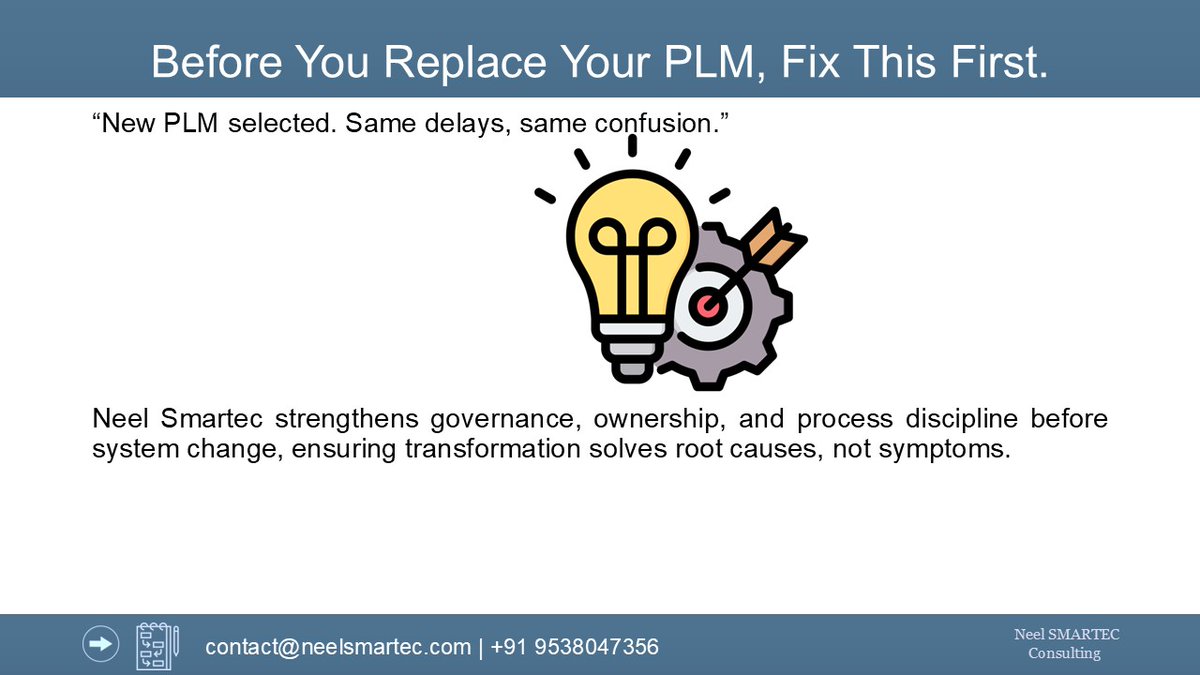 Thinking of replacing your PLM?
Before launching an RFP, ask: is the issue technology or governance and process drift?
The right diagnosis saves years.
Open to conversations. 
#PLM #Manufacturing #NPD #NPI