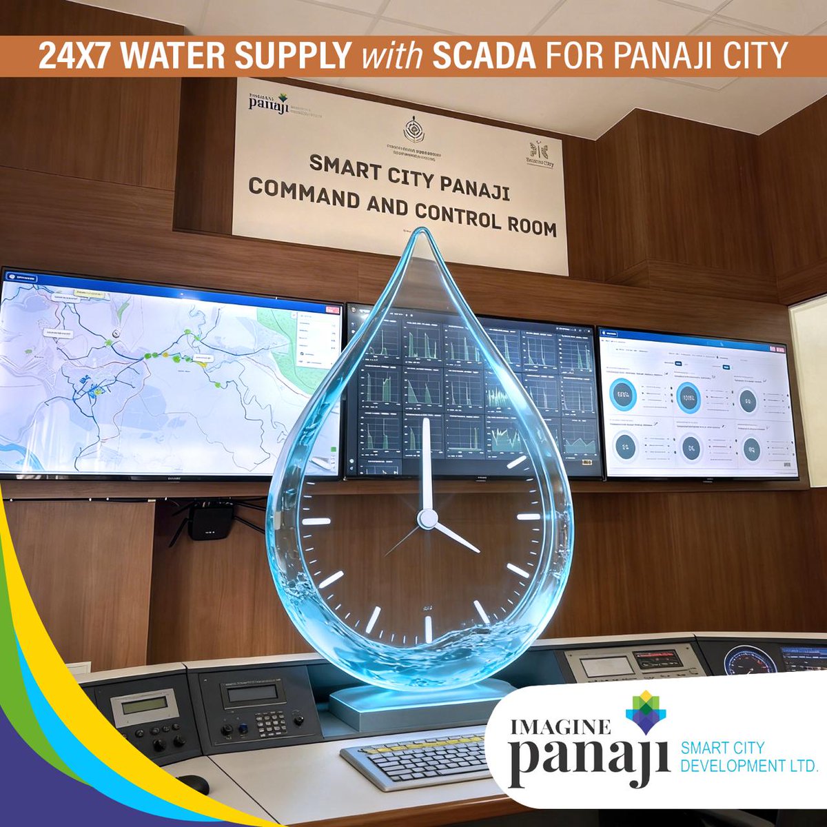 ImaginePanaji's tweet photo. Imagine Panaji Smart City Development Ltd is transforming urban water management with the successful implementation of a 24x7 water supply system powered by SCADA (Supervisory Control and Data Acquisition) and smart metering technology. https://t.co/hYXYS6iKeZ