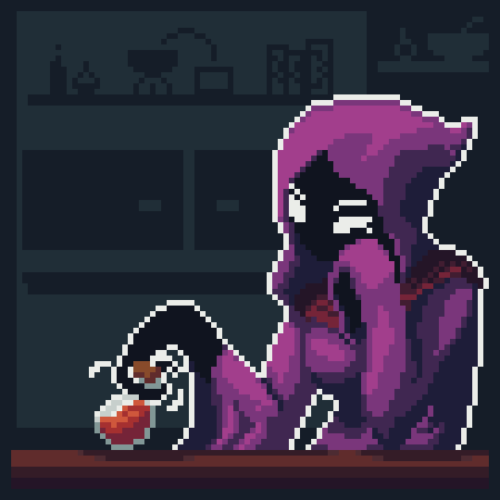 crappy_lizard's tweet photo. "oh, another adventurer, wonder what you will buy -_-.
I spent a lifetime searching for the most wondrous of recipes for my potions and all you seem to care about are health or mana potions... so? whats it gonna be?"
...
"Two health and one mana please ^-^ "
#pixelart https://t.co/sYQm71yGz6