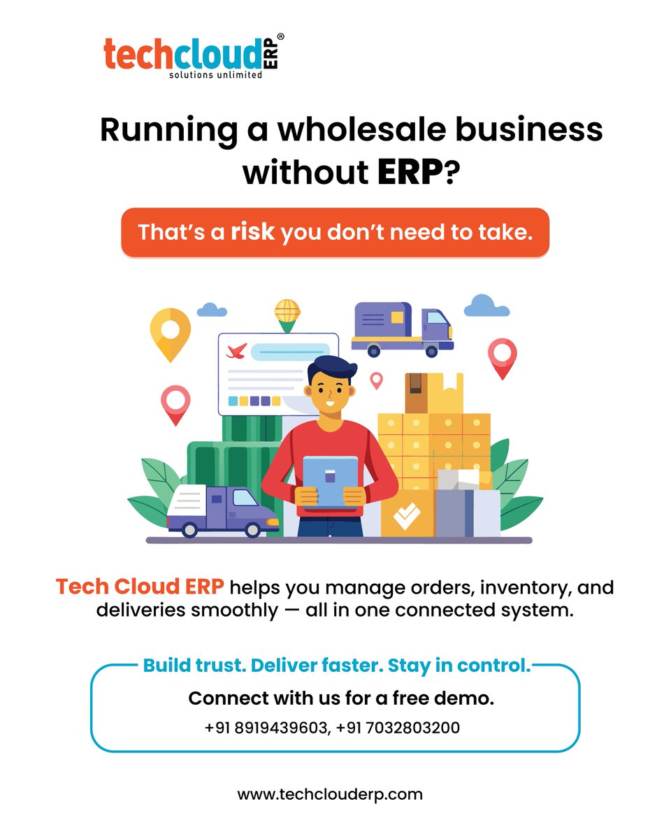 TechCloudERP's tweet photo. Running a wholesale business without ERP increases risk and operational gaps.
๐ Get a FREE demo now!
๐+91 8919439603, +91 7032803200
#techclouderp #ERP #No1ERP #wholesalebusiness #billingsoftware #retailsoftware #inventorymanagement #wholesalesoftware #xtrend #xgrowth #India https://t.co/UBvHTsC79x