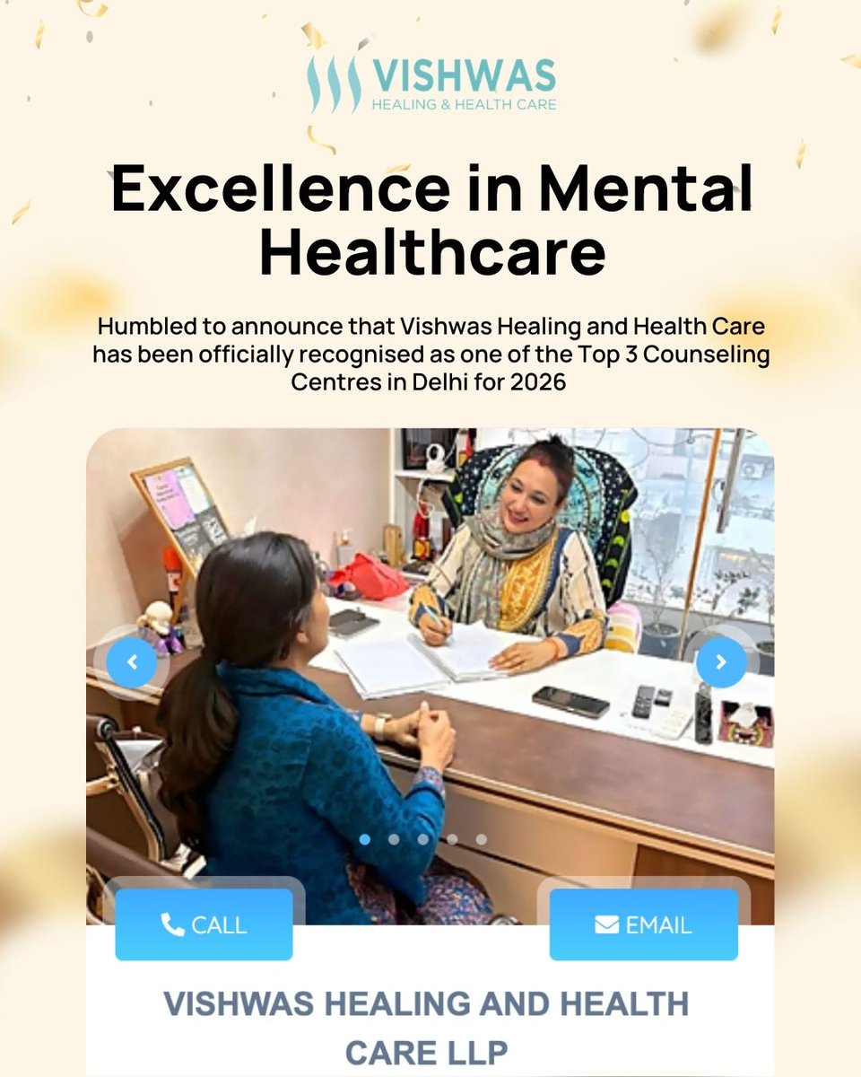 Quality care isn’t just our promise — it’s our standard. 
Proud to share that #VishwasHealingAndHealthCare has been ranked among the Top 3 Counseling Centres in Delhi for 2026. Thank you for trusting us. We remain committed to world-class psychological support in Delhi.