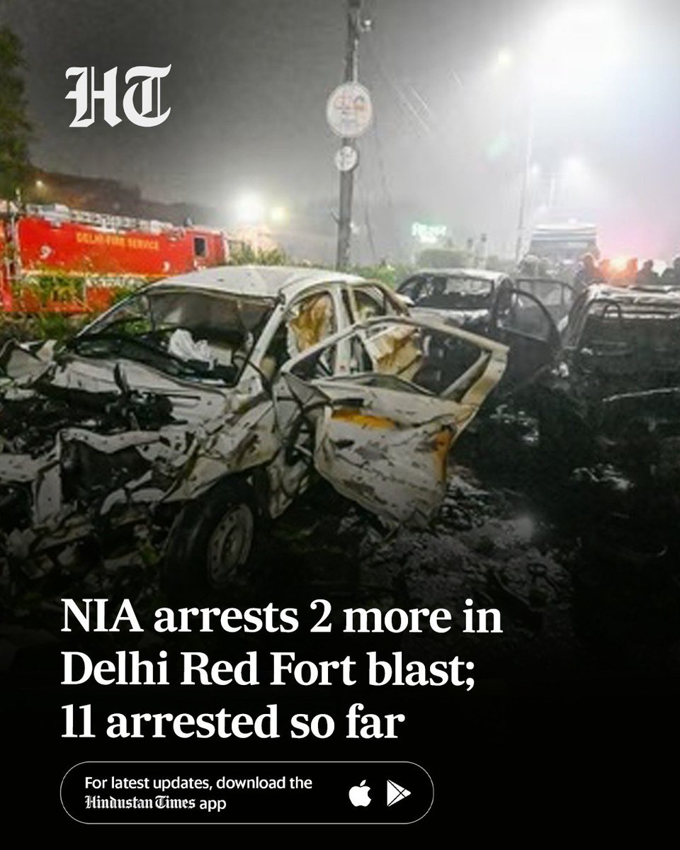 ashokmalik's tweet image. #NationalInvestigationAgency has arrested 2 overground workers of terror outfit #AnsarGhazwatUlHind who were actively involved in Nov 10, 2025 bomb blast near #RedFort and had supplied weapons to prime accused in the terror attack, NIA said on Wednesday.&amp;gt;&amp;gt; hindustantimes.com/india-news/nia…