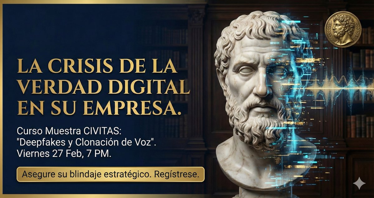 Aineas_MX's tweet photo. Únete a la sesión muestra del curso CIVITAS de Aineas Consulting. Aprenderás a detectar las grietas en la ilusión digital antes de que sea demasiado tarde.

Tema: Deepfakes y Clonación de Voz.
Viernes 27 de Febrero, 7:00 PM.

Registrate 🔗https://t.co/dtG5oLL138
 #Ciberseguridad https://t.co/iYrb5qCpzS