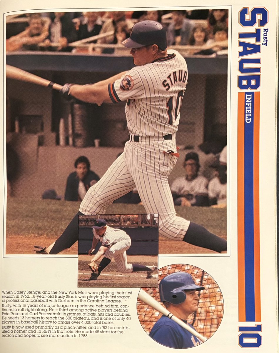 DolansBBallLife's tweet photo. RUSTY STAUB—1983 Mets Yearbook 💙🧡 #RustyStaub #Mets #LGM #LeGrandOrange https://t.co/HLgCmButzl