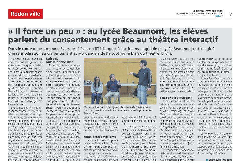 CieInstants's tweet photo. Article paru le 18 février 2026 dans Les Infos du Pays de Redon @CieInstants #presseclub #theatre #INFO https://t.co/LH5niyeeaE