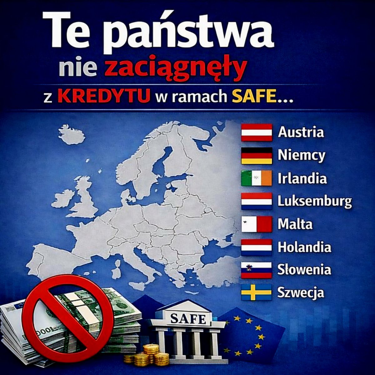 Dlaczego opętany Tusk nie wyjdzie na konferencję i publicznie nie powie, że przywódcy takich państw jak Austria, Niemcy, Irlandia, Luksemburg, Malta, Holandia, Słowenia czy Szwecja, to zakute łby?!
Za SAFE w Polsce obiecano ponoć temu zdrajcy intratne stanowisko przewodniczącego.
