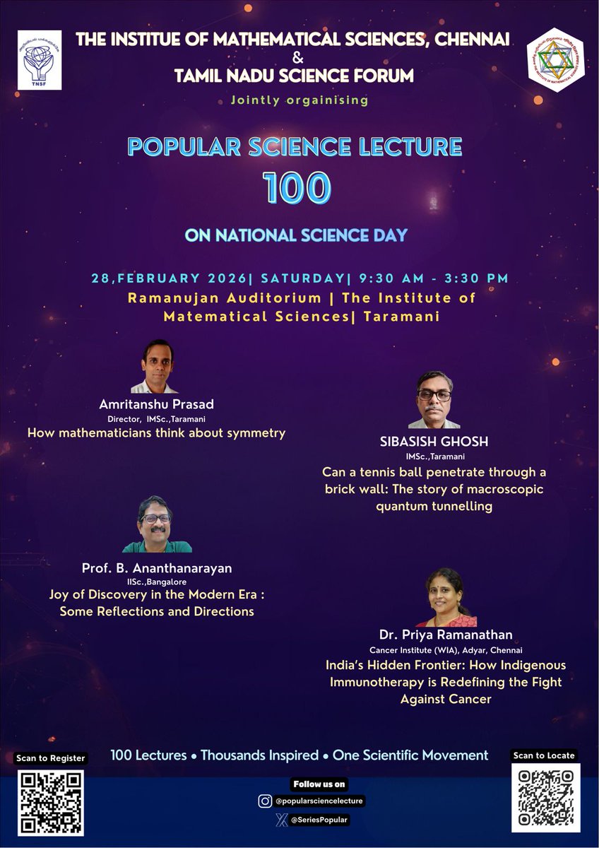 IMScChennai's tweet photo. IMSc announces #ScienceDay2026 program in collaboration with #TNSF on 28 Feb. For registration and details: https://t.co/gW0GZMn4oS https://t.co/TH7sn0CsKn