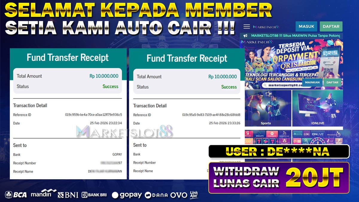 marketslot88's tweet photo. SELAMAT BUAT MEMBER KAMI JP 20 JUTA LUNASSS 💯

Link  : https://t.co/sQpm4pEKbe

💯 LINK MAIN ADA DI BIO 💯

#marketslot88 #situsmarketslot88 #agenmarketslot88 #bandarmarketslot88 #situsjudionline #situsgacoronline #slotgacoronline #judionlineterpercaya https://t.co/B1B13EGN9M