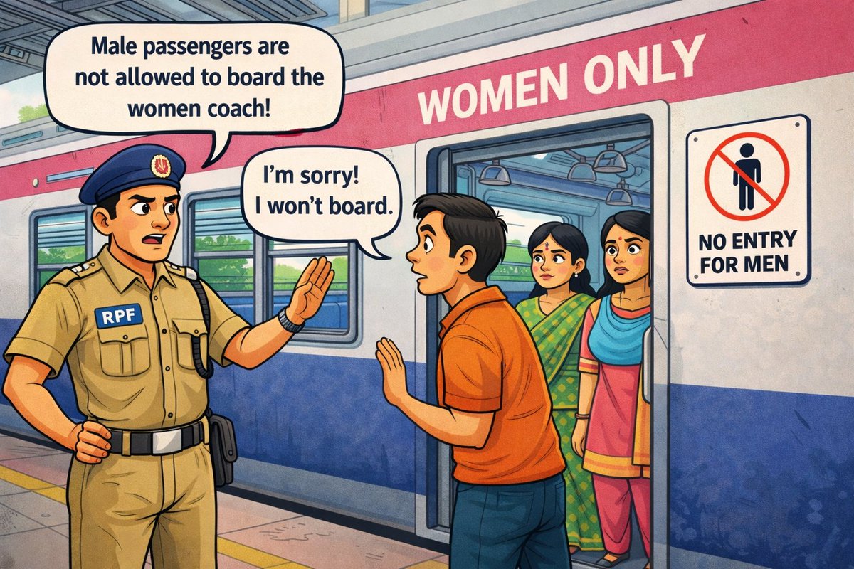 ErRpf's tweet image. Male passengers are kindly requested not to board women’s coaches. Respect the space, travel responsibly. পুরুষ যাত্রীদের অনুরোধ করা হচ্ছে মহিলা কোচে প্রবেশ না করতে। সম্মান করুন, দায়িত্বশীলভাবে ভ্রমণ করুন।
#SafeTravel #PassengerAwareness #RPF  
@RPF_INDIA 
@RailMinIndia