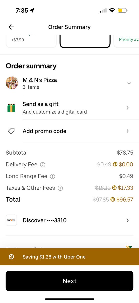 i_D26's tweet photo. @UberEats what’s the point of having “Uber One” when all you do is move around a charge from one fee to another? 
My partner (non-member) was charged a delivery fee but no “long range fee” while I was charged a “long range fee” for the same delivery address??!! https://t.co/0MgCsstx6L