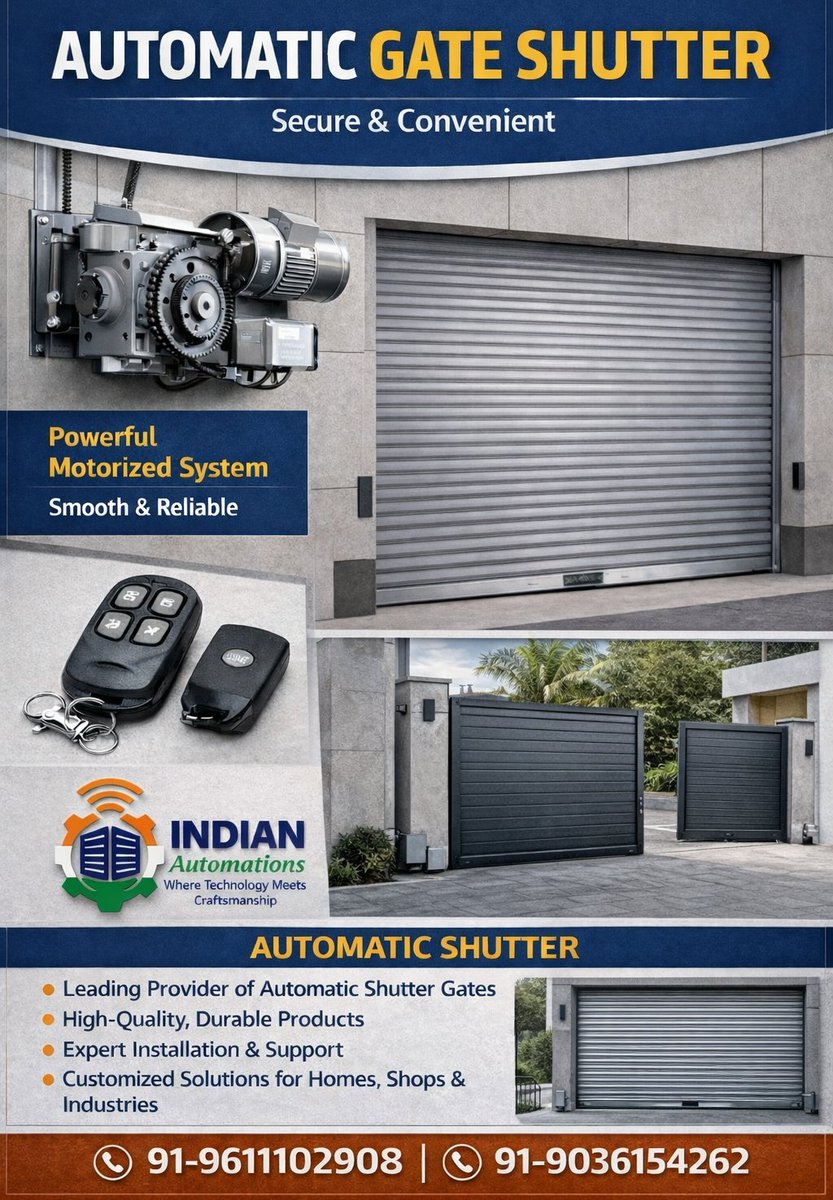 IndianAutoFab11's tweet photo. Automate your security with Automatic Sliding Gates &amp; Motorised Shutters. Reliable motors, smooth operation &amp; expert installation.

📞 9611102908
#GateAutomation #AutomaticShutter #IndianAutomations https://t.co/BUs2AaaTtN