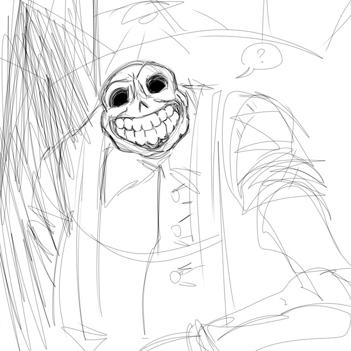 0_h1t3's tweet photo. this not sans guy is pretty cool, reminded me of my own oc that is quite similar too, inspired by an undertale background. here is Not Sans having a sudden meeting with some famous dreamtale characters in grillby's. idk i just thought it'd be funny in my head(made in ibispaint) https://t.co/u2ytQtPCg5