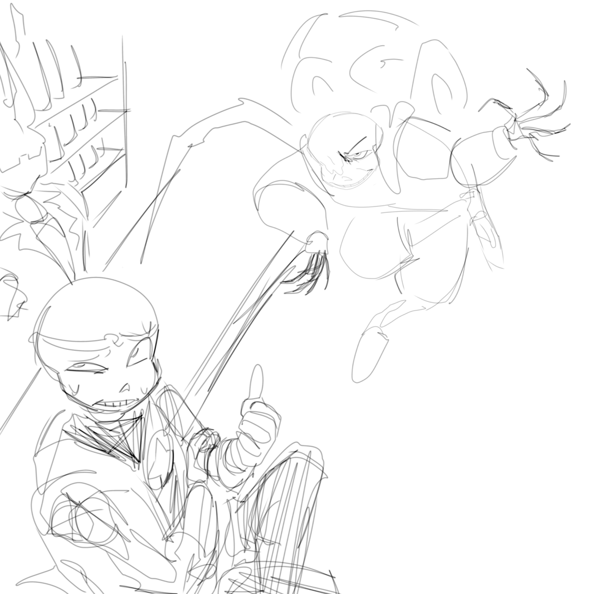 0_h1t3's tweet photo. this not sans guy is pretty cool, reminded me of my own oc that is quite similar too, inspired by an undertale background. here is Not Sans having a sudden meeting with some famous dreamtale characters in grillby's. idk i just thought it'd be funny in my head(made in ibispaint) https://t.co/u2ytQtPCg5