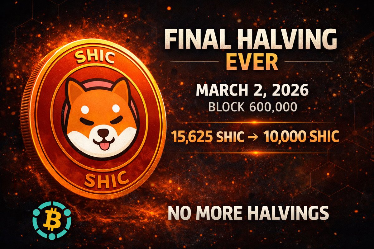 🚨 SHIC’s final halving is almost here.

March 2, 2026.
Block 600,000.

Subsidy drops from 15,625 → 10,000 SHIC.

After this… there are no more halvings. Ever.

Miners who prepare now will understand why this matters.

SHOW SOME LOVE TO $SHIC !