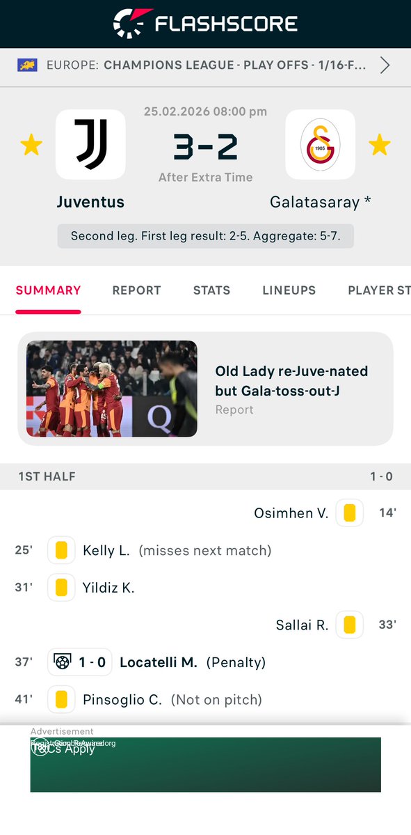 Juventus - *Galatasaray 3:2

And Osihmen scored