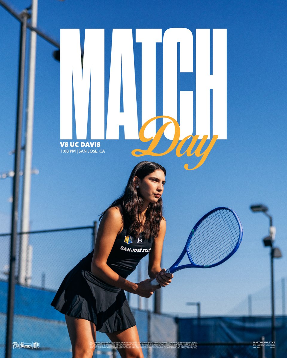 Working hard, playing harder ⚔️💪

🆚 UC Davis
⏰ 1:00 p.m.
📍 San Jose, Calif.
🏟️ Spartan Tennis Complex
📊 bit.ly/49LP0Aw

#AllSpartans