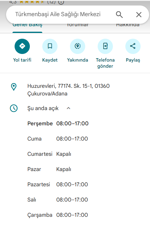 reklamcianne01's tweet photo. @sagliklicozum @adana_ism @drhalilnacar @saglikbakanligi Buda Kapılarının önünde yazan saatlerin google maps hali. Yalan falan söylediğimi düşünmeyin diye kanıtlı bir şekilde paylaşmak isterim .Herkes işini doğru yapsın ve misafire saygılı olmayı bilsin lütfen . https://t.co/d5VGDagBg3
