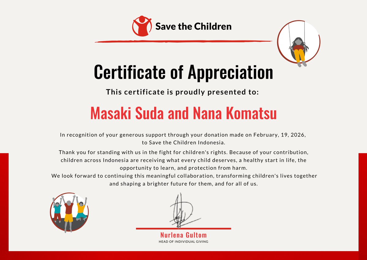 to celebrate Masaki Suda and Nana Komatsu's birthday this month, I've made a donation to "Save the Children" organization in their names

Thank you for all your support.

I hope this small act will help the children to receive what they deserve and move toward a brighter future♥️