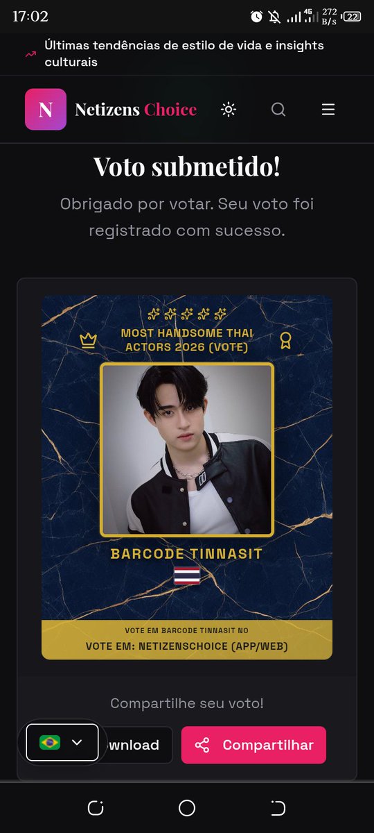 Erika_kssling's tweet photo. I voted for Barcode Tinnasit in Most Handsome Thai Actors 2026 

#barcodetin #unit #Tinnasit
@BarcodeBolivia @BarcodetinOFC https://t.co/7FmGOfulVj