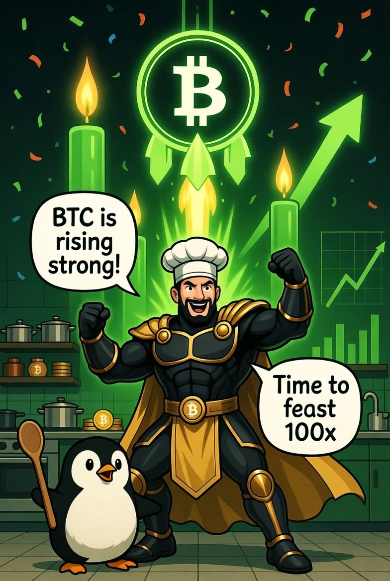 100xCoinChef's tweet photo. Chef in the green kitchen 🍳🚀
BTC is rising strong again! Green candles are back after the dip.
Recovery cooking?
What’s your take? 👇 DYOR NFA #BTC #100x https://t.co/Rwnshcpr9q