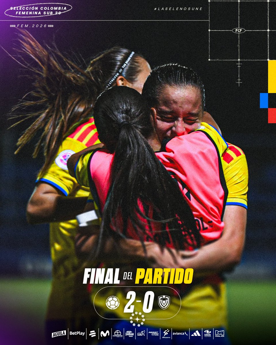¡𝗙𝗜𝗡𝗔𝗟 𝗗𝗘𝗟 𝗣𝗔𝗥𝗧𝗜𝗗𝗢!

Victoria de nuestra Selección Colombia Femenina Sub 20 en su partido 🆚 🇻🇪

🇨🇴 2-0 🇻🇪

⚽️ Marian Sterling, Isabella Díaz

#LaSeleNosUne🇨🇴
