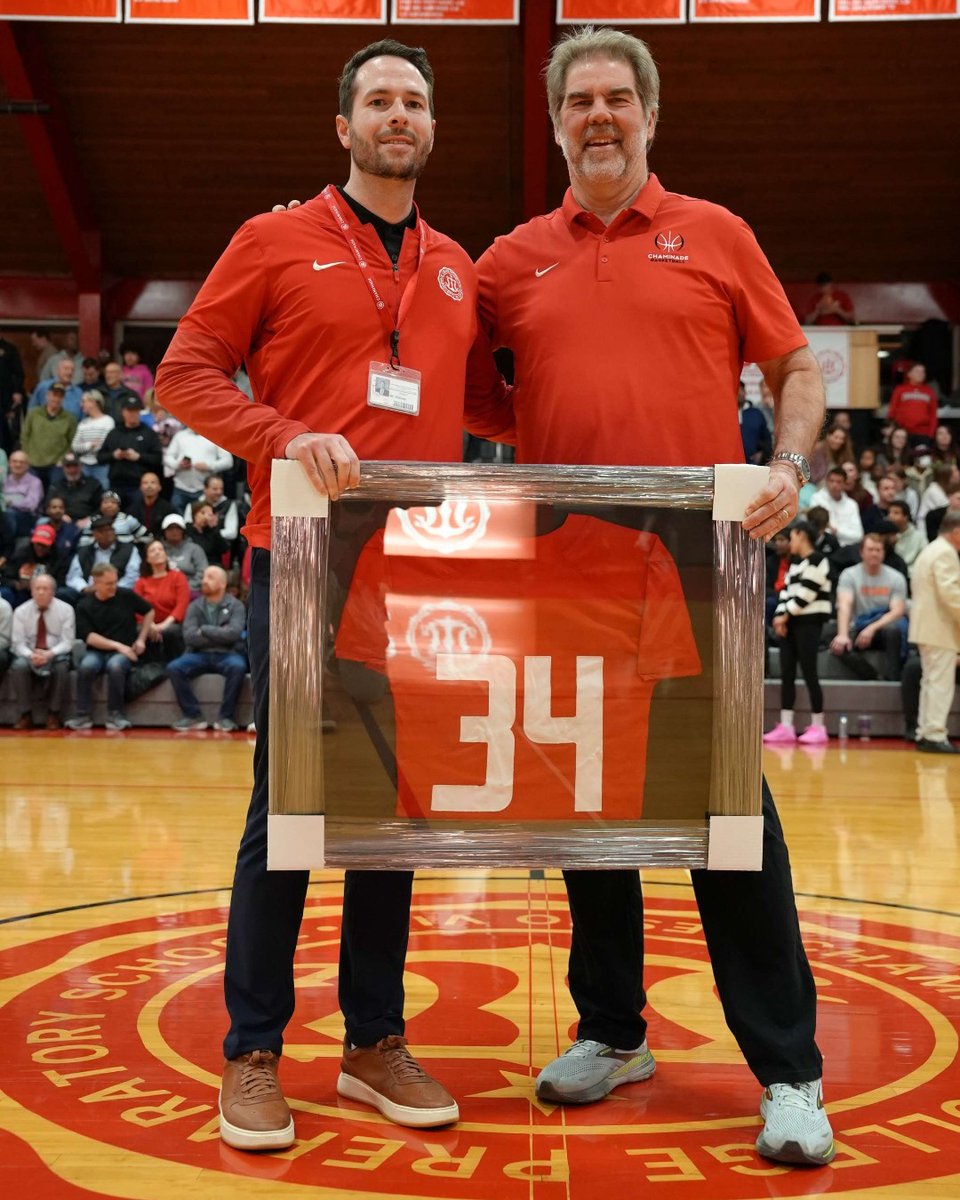 WeAreChaminade's tweet photo. During tonight's basketball victory over Webster Groves, we took a moment to celebrate the man, myth, and legend that is Principal Phil Rone as he enters the home stretch of a 34-year career at Chaminade. #SoldierOn #EstoVir https://t.co/RfAHIsBhTp