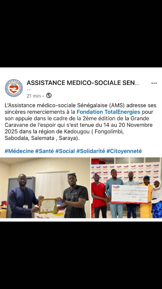 AMS2k23's tweet photo. AMS remercie la fondation TotalEnergies pour son appui lors de la 2ème édition de la grande Caravane médicale (Caravane de l'espoir Kedougou 2025)

https://t.co/jh1BnO5CWl

@TotalEnergies https://t.co/ZfjGWRHnej