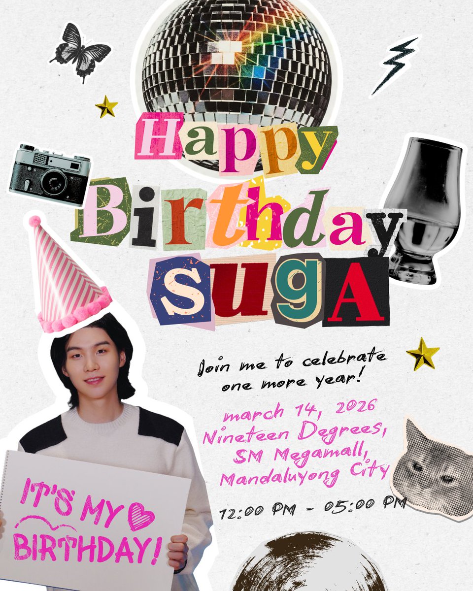 illegirlsclub's tweet photo. ✨️💜🐱 Plot twist but make it better ✨💜🐱

🐱💜 HAPPY SUGA DAY, ARMY! 💜🐱

We’re officially celebrating Happy SUGA Day at our new venue! 
📍 Nineteen Degrees – SM Megamall, Mandaluyong City
📅 March 14, 2026
⏰ 12:00 PM – 05:00 PM

+++ https://t.co/C9SUNa8Fkf