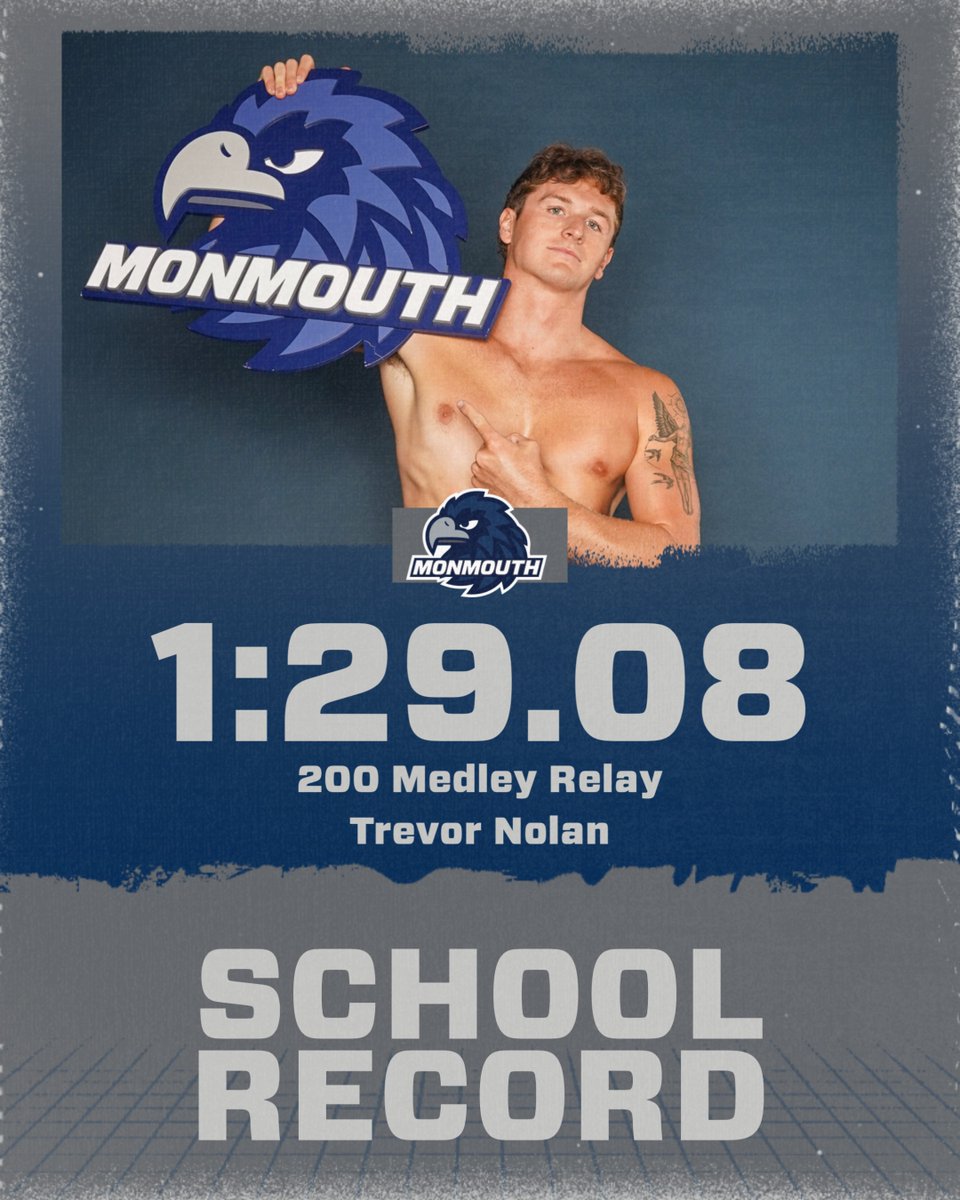 MonmouthSwim's tweet photo. Night one and first school record falls.

Congrats to the 200 medley relay team that swam a 1:29.08 to break the record set in 2023.

#FlyHawks https://t.co/CYTXH6eU4F