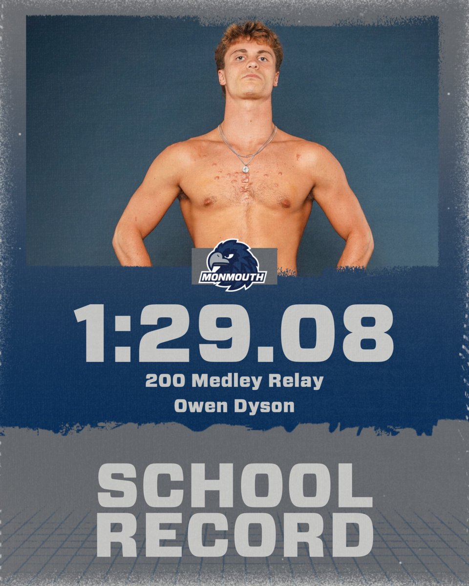 MonmouthSwim's tweet photo. Night one and first school record falls.

Congrats to the 200 medley relay team that swam a 1:29.08 to break the record set in 2023.

#FlyHawks https://t.co/CYTXH6eU4F