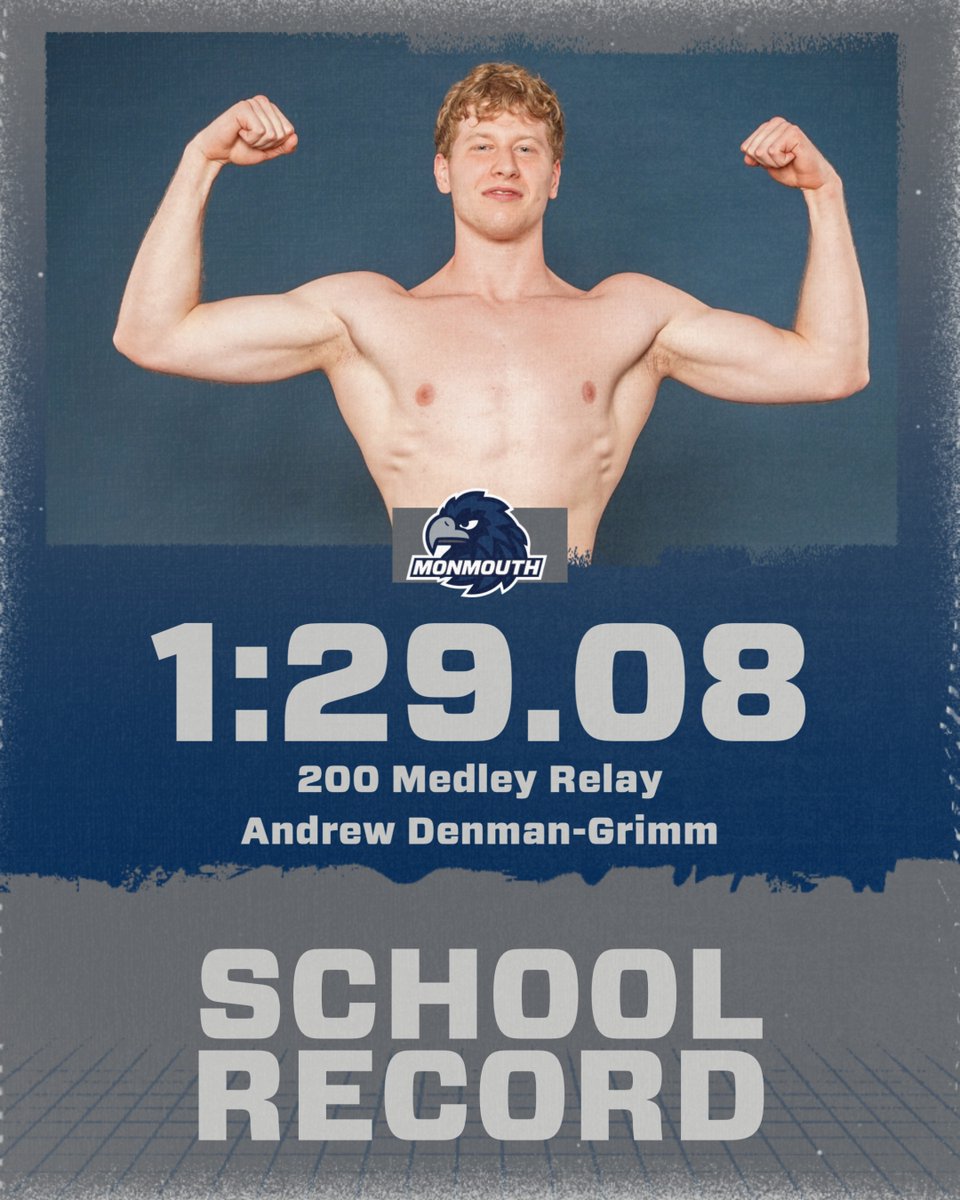 MonmouthSwim's tweet photo. Night one and first school record falls.

Congrats to the 200 medley relay team that swam a 1:29.08 to break the record set in 2023.

#FlyHawks https://t.co/CYTXH6eU4F