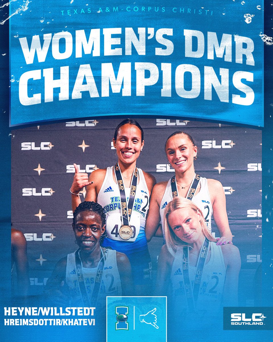 Neele Heyne, Annukka Willstedt, Embla Hreimsdottir and Elizabeth Khatevi, your Southland Conference women's Distance Medley Relay CHAMPIONS! 🏆

#ShakasUp