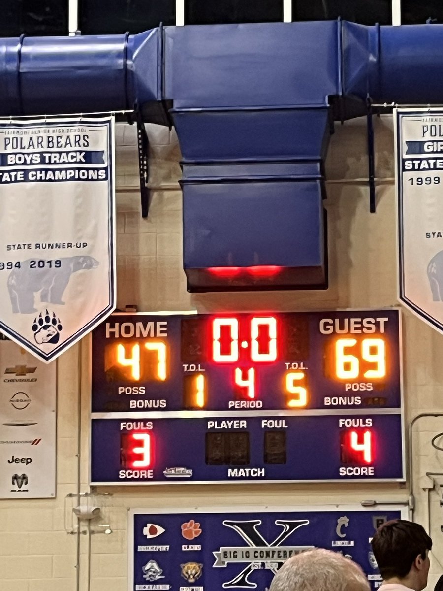 OllyReedSports's tweet photo. Final from the FSHS Fieldhouse:#WVPrepBB 
#4 Bridgeport 69-#10 Fairmont Senior 47.

Gavin Williams (@GavinWilliamsWV) led the Indians with 23 points and 4 rebounds, Aryon Dodd added 17 points and 4 rebounds.

Darrell Claybrook led the Polar Bears with 15 points, 4 rebounds and 4 assists.