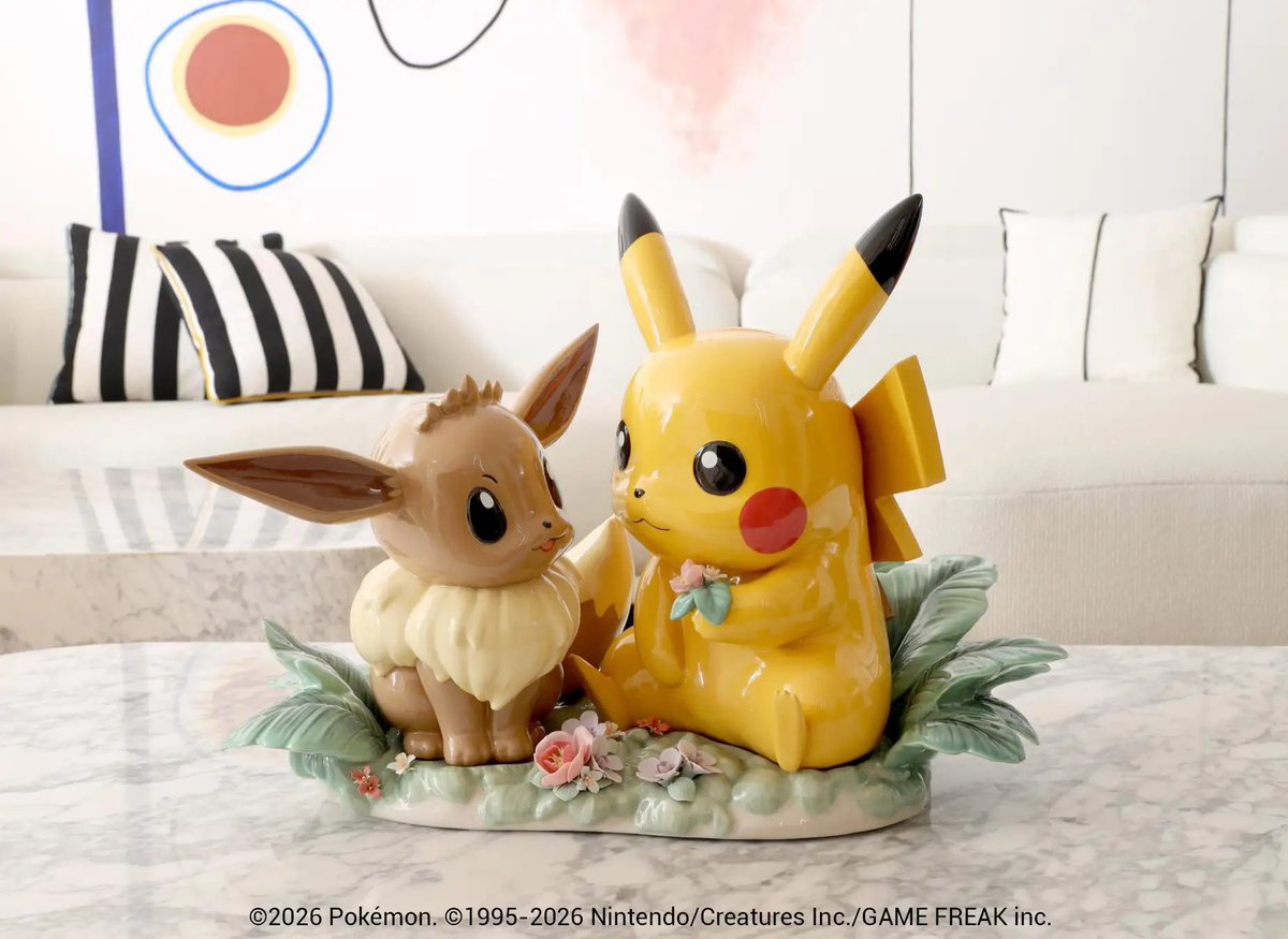 pokejungle's tweet photo. Spanish porcelain company Lladró will be releasing two Pokémon figures to celebrate the series' 30th anniversary: a Pikachu figure and a Pikachu and Eevee sculpture ⚡ https://t.co/jsVEsaYZBC